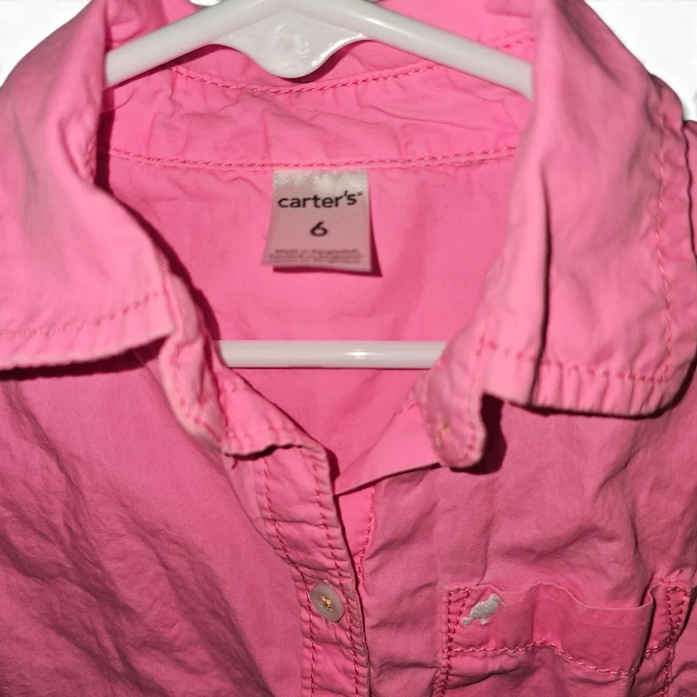 Carter's Button Down Shirt Girls Size 6 Pink Good Long Sleeve Collared Top